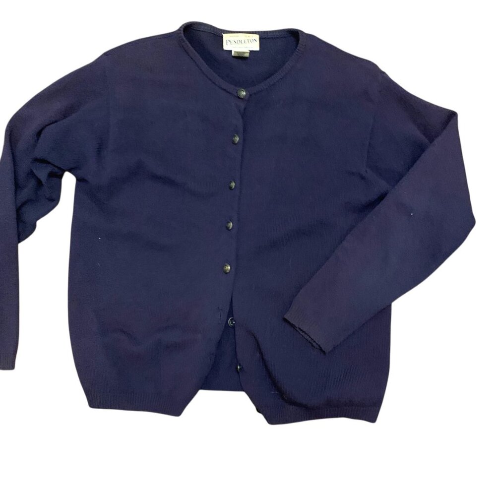 Pendleton Lambswool Cardigan Navy Blue Gold‎ Buttons Sz M Old Money Academia 90s